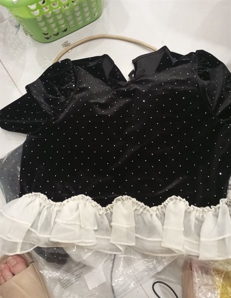  ANTN nhung đính đá gấu phối bèo trắng 