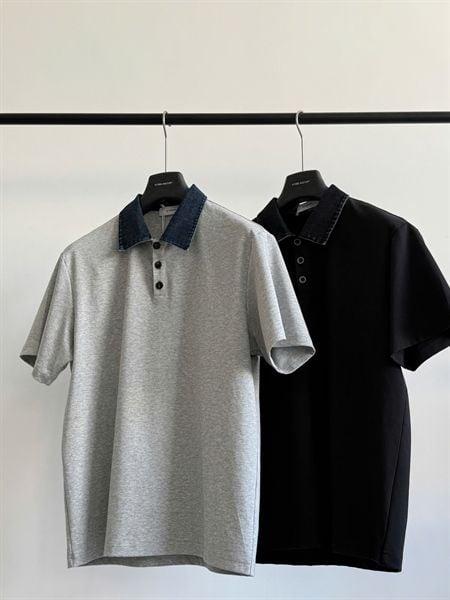  [ẢNH THẬT] Polo Ngắn Tay Nam Phối Cổ Denim 5879 