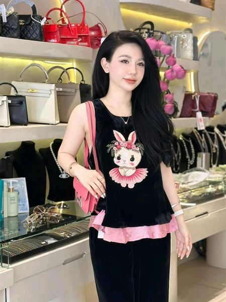  AKNN nhung yếm thêu thỏ phối lụa (*) 