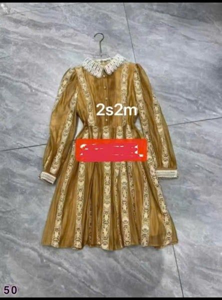  Váy áo mi dài tay phối ren sọc 