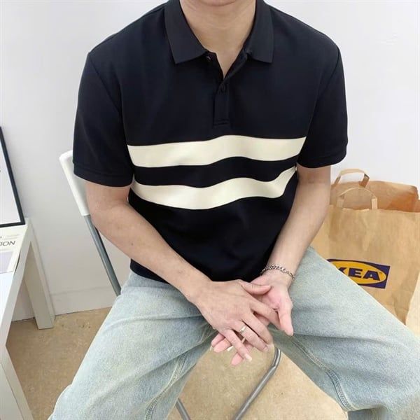  [ẢNH THẬT] Polo Ngắn Tay Nam Kẻ Ngang Ngực 980 