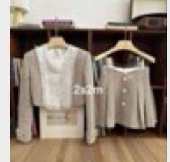  Set Alala dạ tweed ak cổ tròn bèo trắng cvn 