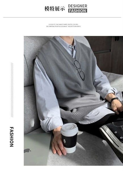  [MK ẢNH THẬT] Áo Gile Len Nam Nữ ASCLO Cổ Tim Màu Ghi 24 