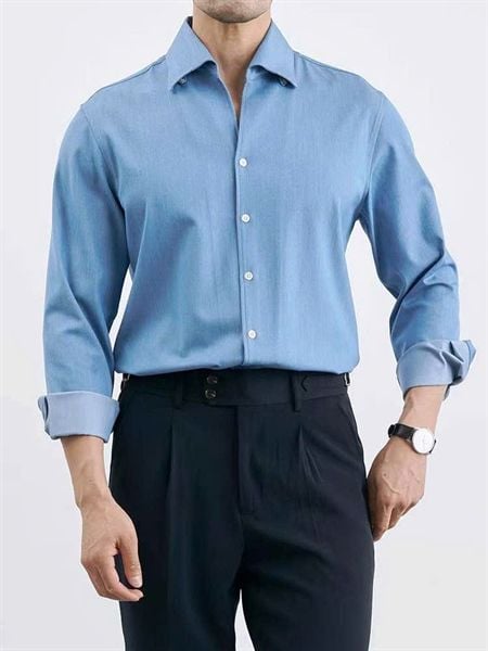  [ẢNH THẬT] Sơ Mi Dài Tay Nam Cổ V CC3705 Trơn 