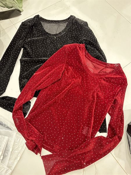  ADTN nhung lưới đính đá cổ tròn 