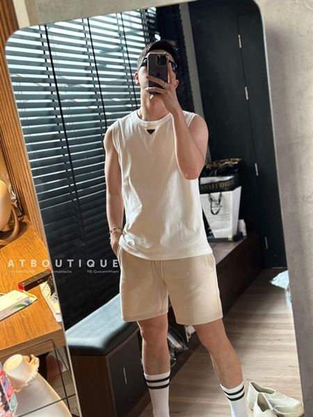  [ẢNH THẬT] Áo Ba Lỗ Nam Trang Trí Ngực Trắng Logo/Đen Logo 