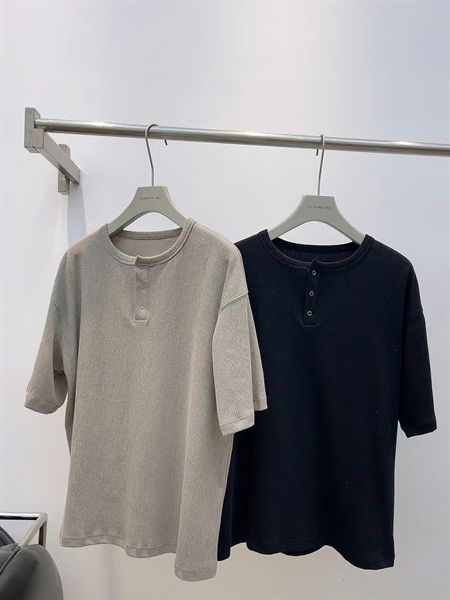  [ẢNH THẬT] Áo Ngắn tay Henley Nam Nữ Trơn 98110 