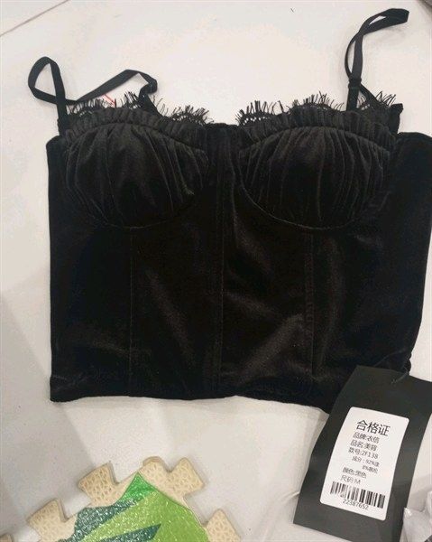  Áo bra nhung cúp xếp li ngực viền ren (2F138) 