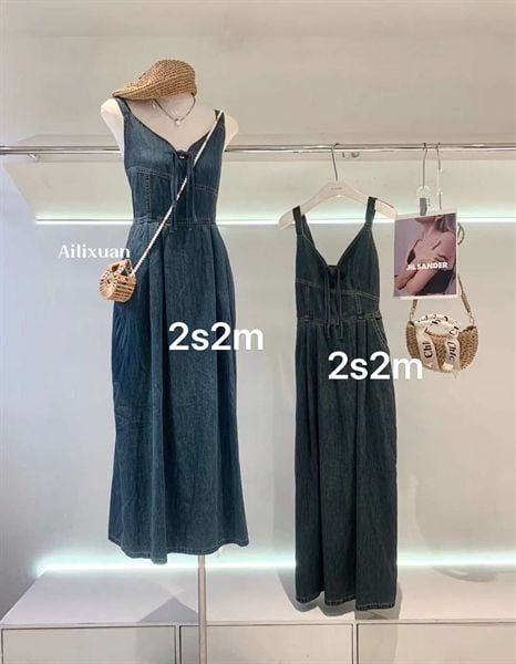  Váy jean 2 chun lưng dây ngực (AM5068) 