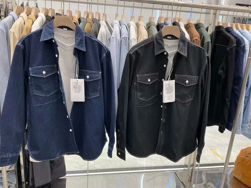  [ẢNH THẬT] Sơ Mi Dài Tay Nam Denim Túi Ngực 8071 