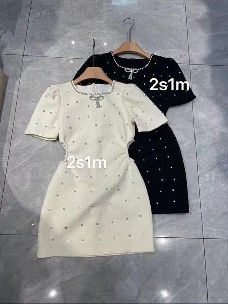  Váy Miu khoét eo đính đá kèm tag nơ (*) 