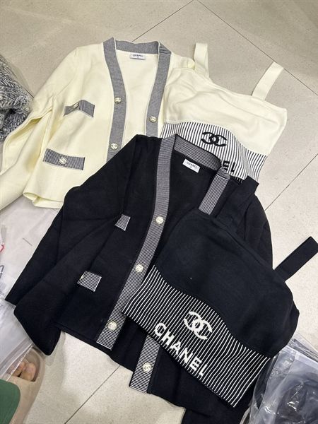  Set akn C len viền kẻ+áo 2 dây 