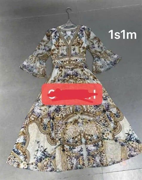  Váy Camilla tay lỡ ht hoa nâu dáng dài 