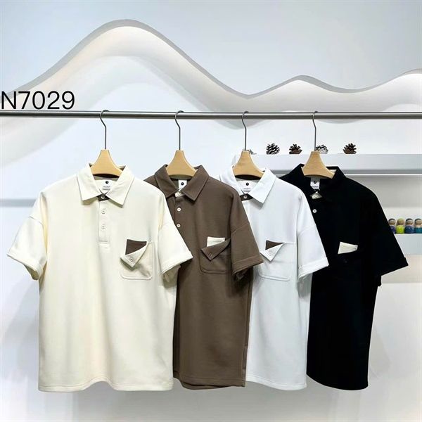  [ẢNH THẬT] Polo Ngắn Tay Nam Nữ Túi Ngực Nâu N7029 