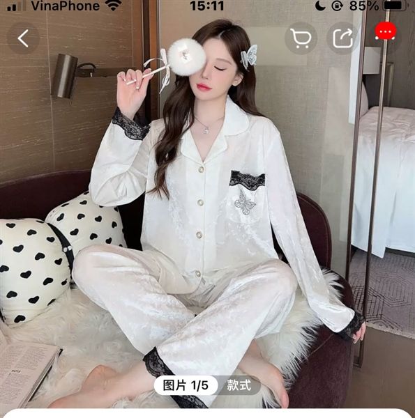  Set pzm nhung dài túi viền ren ht bươm đá 