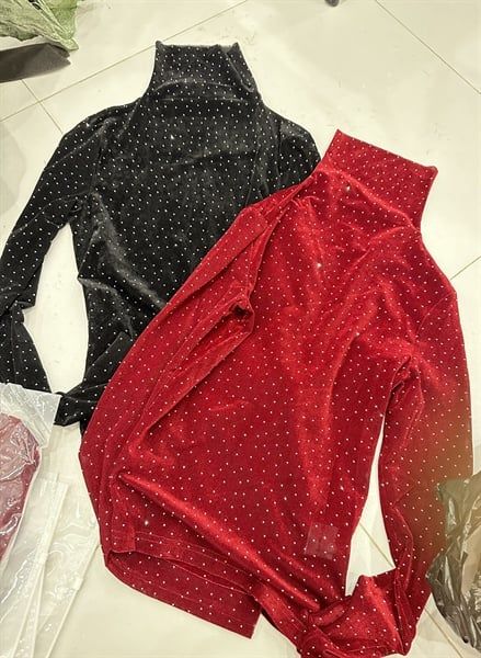  ADTN nhung lưới đính đá cổ lọ 