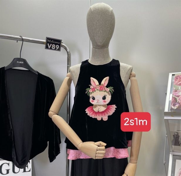  AKNN nhung yếm thêu thỏ phối lụa (*) 
