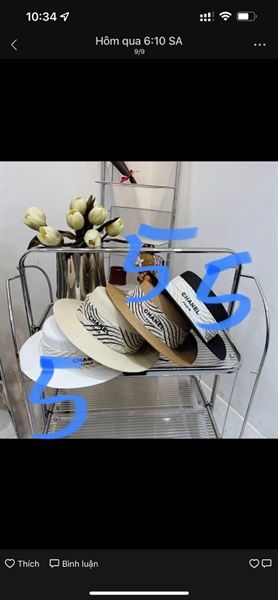  Mũ cói Chanel vành vải trắng pha nâu 