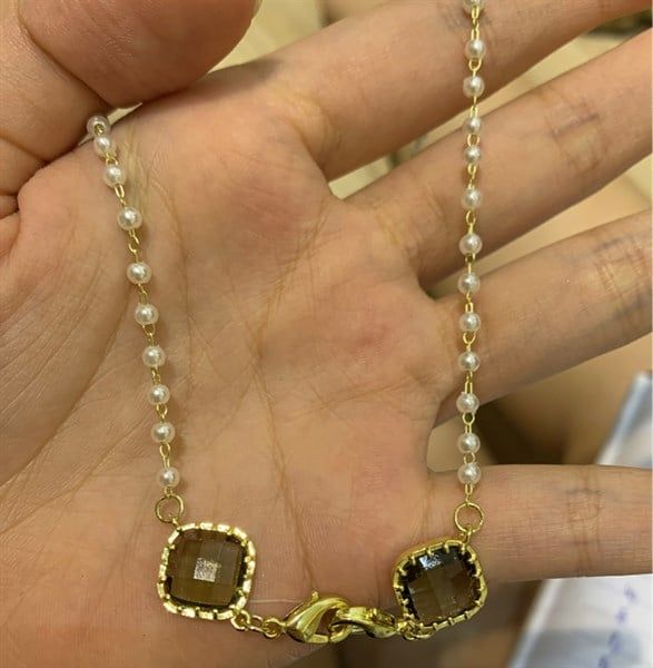  Vòng cổ ngọc trai bé 2 hạt đá màu 