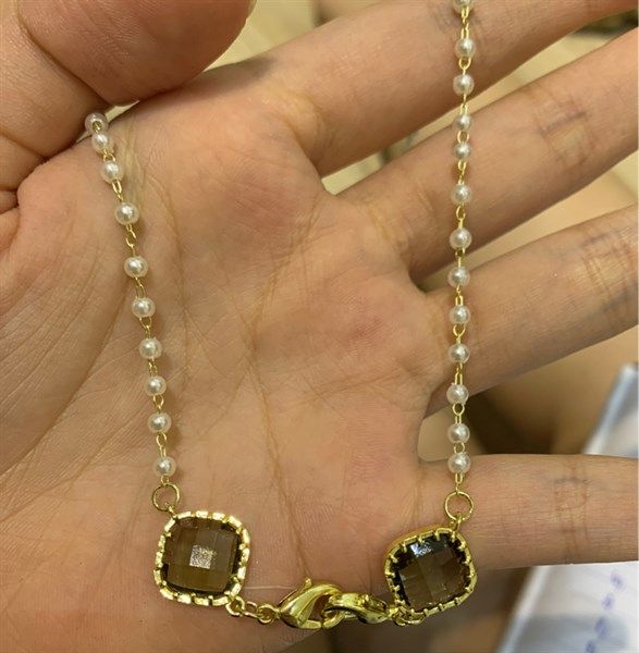  Vòng cổ ngọc trai bé 2 hạt đá màu 