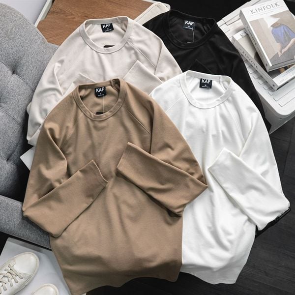  [ẢNH THẬT] Áo Phông Trơn Dài Tay KAF 4 Màu Đen/Trắng/Be/Nâu. Chất Cotton co dãn cực tốt 