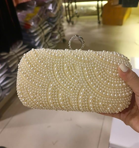  Túi Clutch đính ngọc vòng cung khuy đá (23004) 