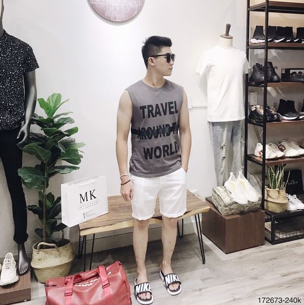  Tanktop Chữ Travel Xám Đậm 