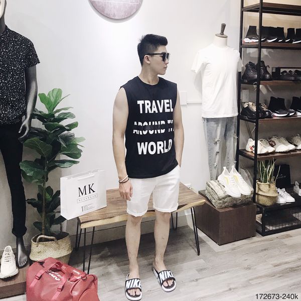  Tanktop Chữ Travel Đen 