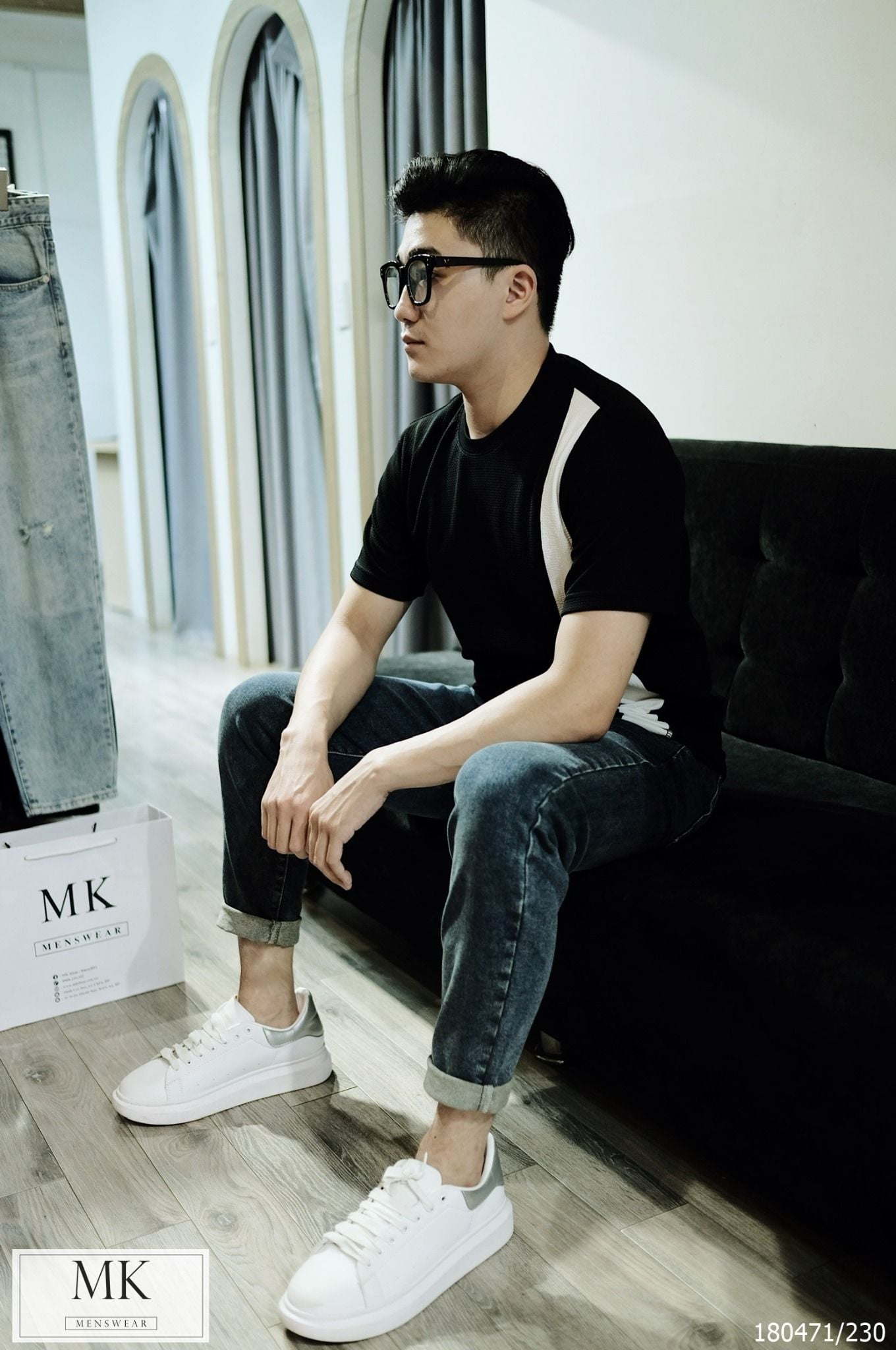  [Có Nhiều Màu] Áo Pull Ngắn Tay Cổ Tròn Vải Gân Phối 