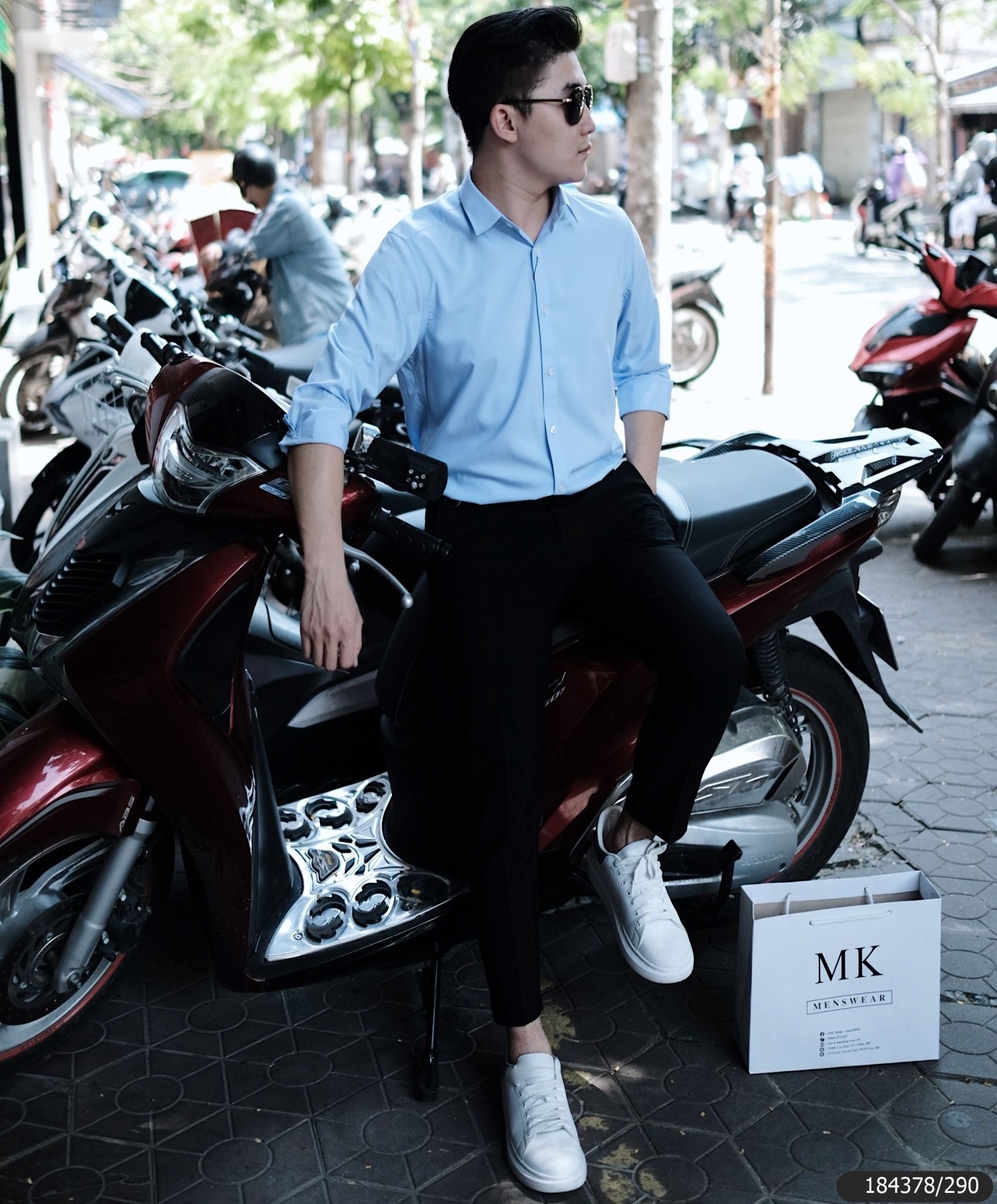  Áo Sơ Mi Nam Dài Tay Xanh Nhạt Trơn Cổ Bẻ (Không Túi Ngực) 