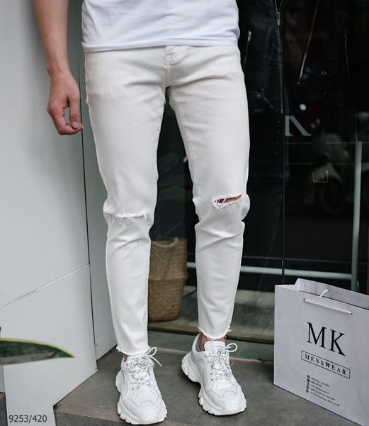  Quần Jean Trắng Rách Gối 9253 Nam 