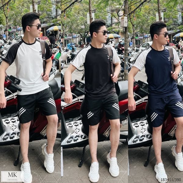  [ẢNH THẬT] Bộ Ngắn Tay Thể Thao Nam Cải Sọc 