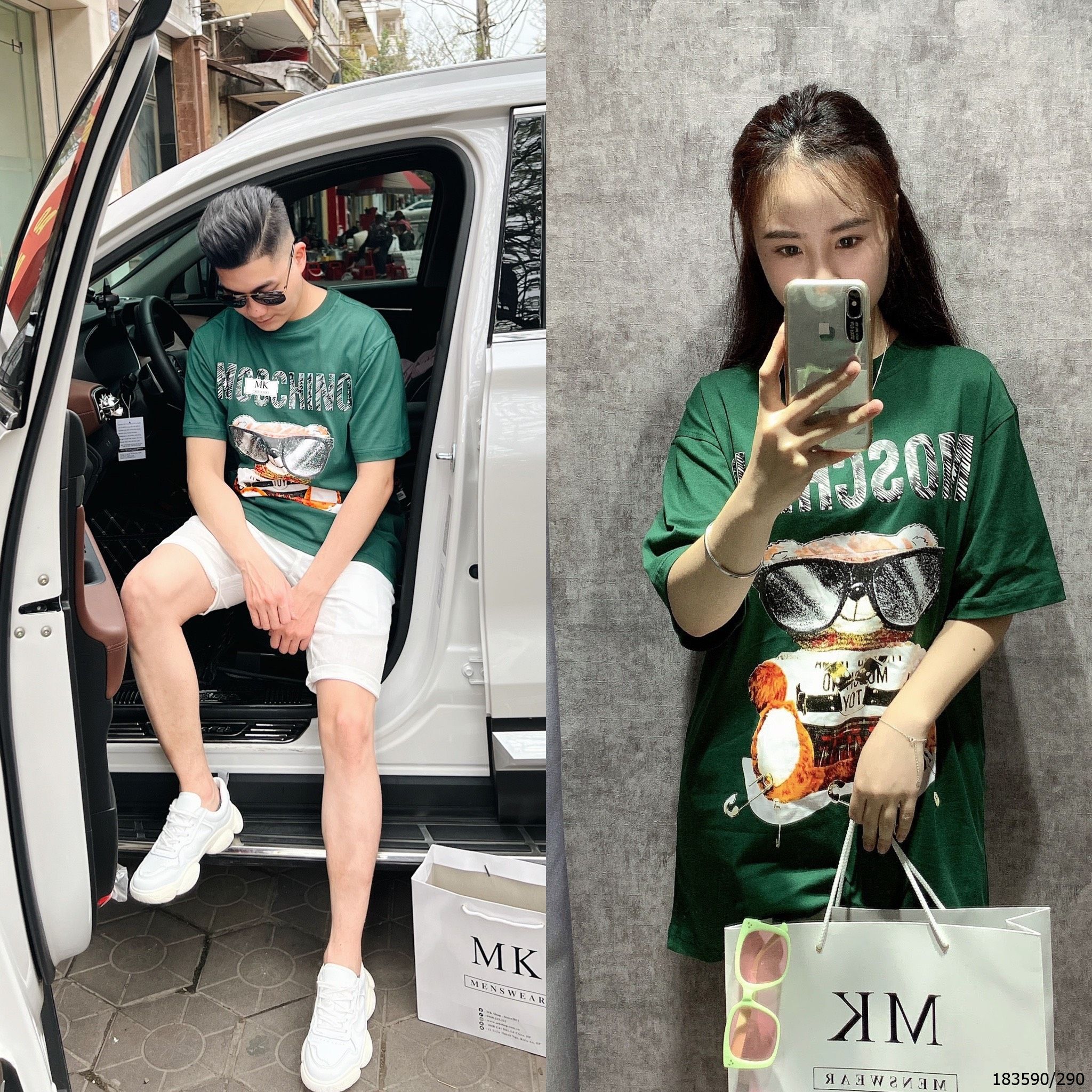  [ẢNH THẬT] Áo Phông Ngắn Tay Nam Nữ Xanh Lá Hình Gấu 