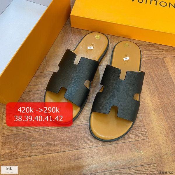  Dép Quai Da H.M 3 Màu: Đen/Đen đế cam/Xám 