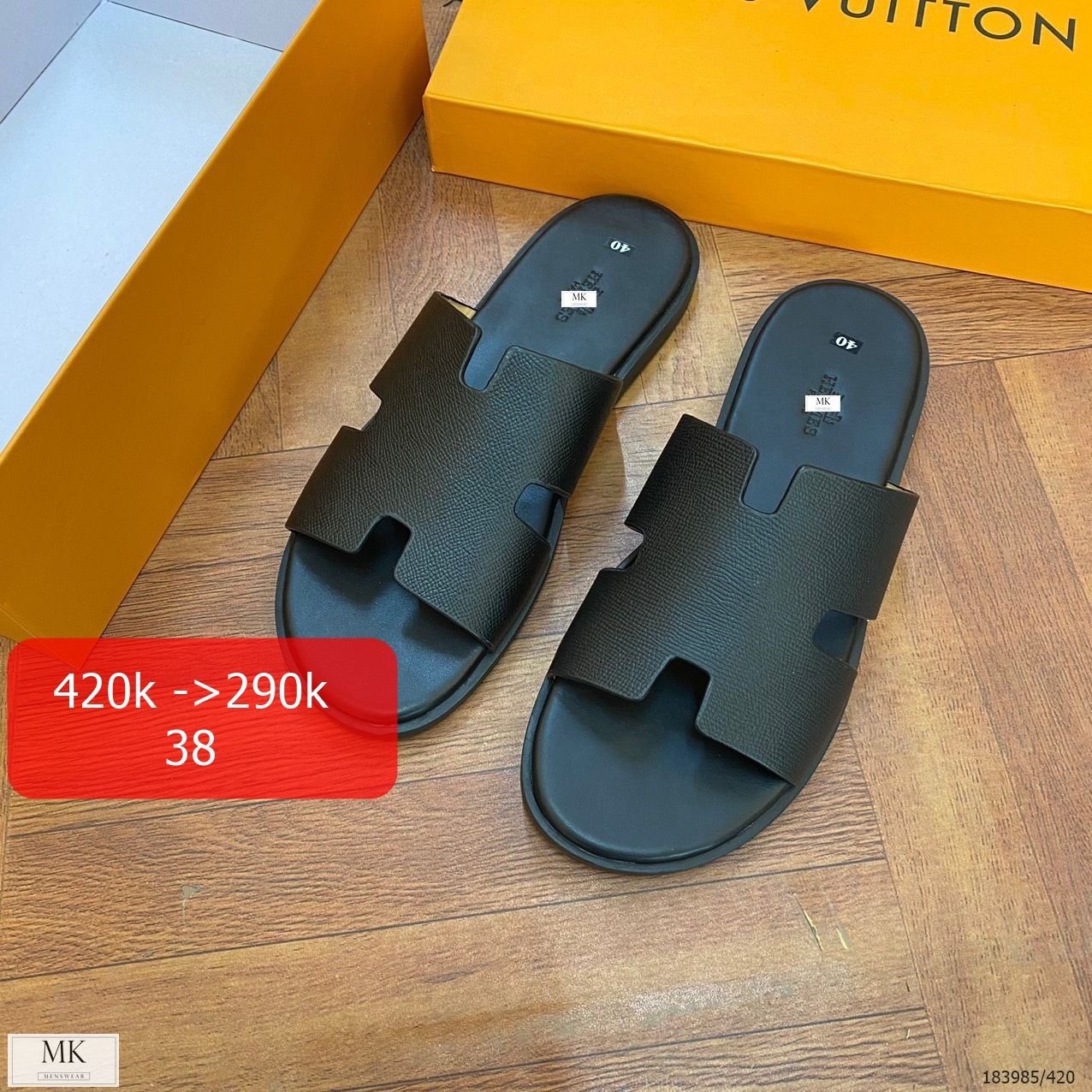  Dép Quai Da H.M 3 Màu: Đen/Đen đế cam/Xám 
