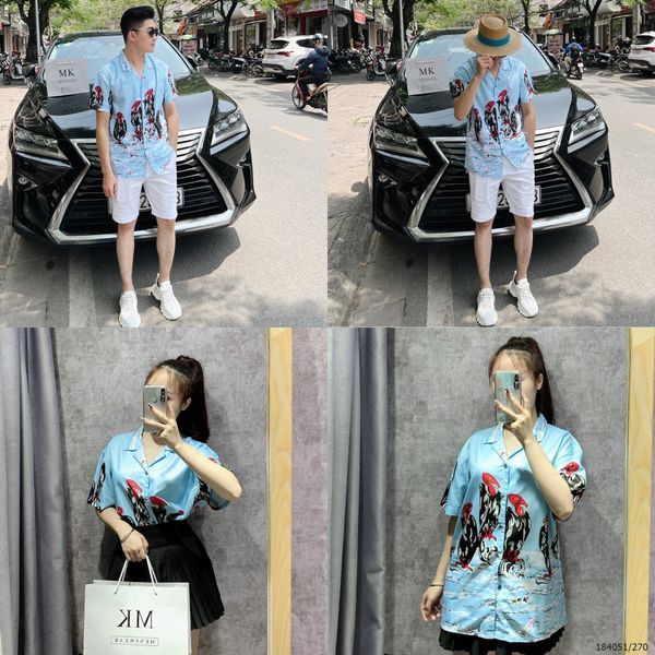  [ẢNH THẬT] Áo Sơ Mi Ngắn Tay Nam Nữ Trang Trí Họa Tiết 