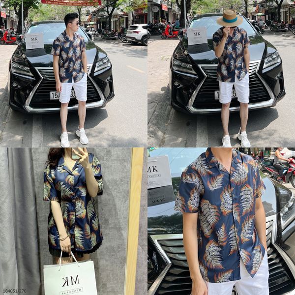  [ẢNH THẬT] Áo Sơ Mi Ngắn Tay Nam Nữ Trang Trí Họa Tiết 