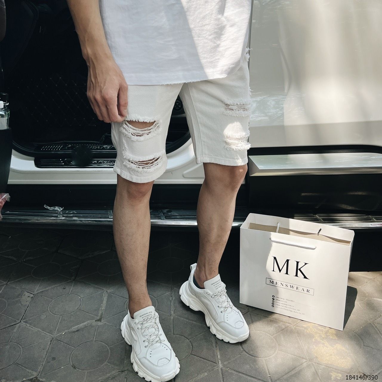  [ẢNH THẬT] Quần Short Jean Rách Màu Đen/Trắng Basic Dáng Hàn 