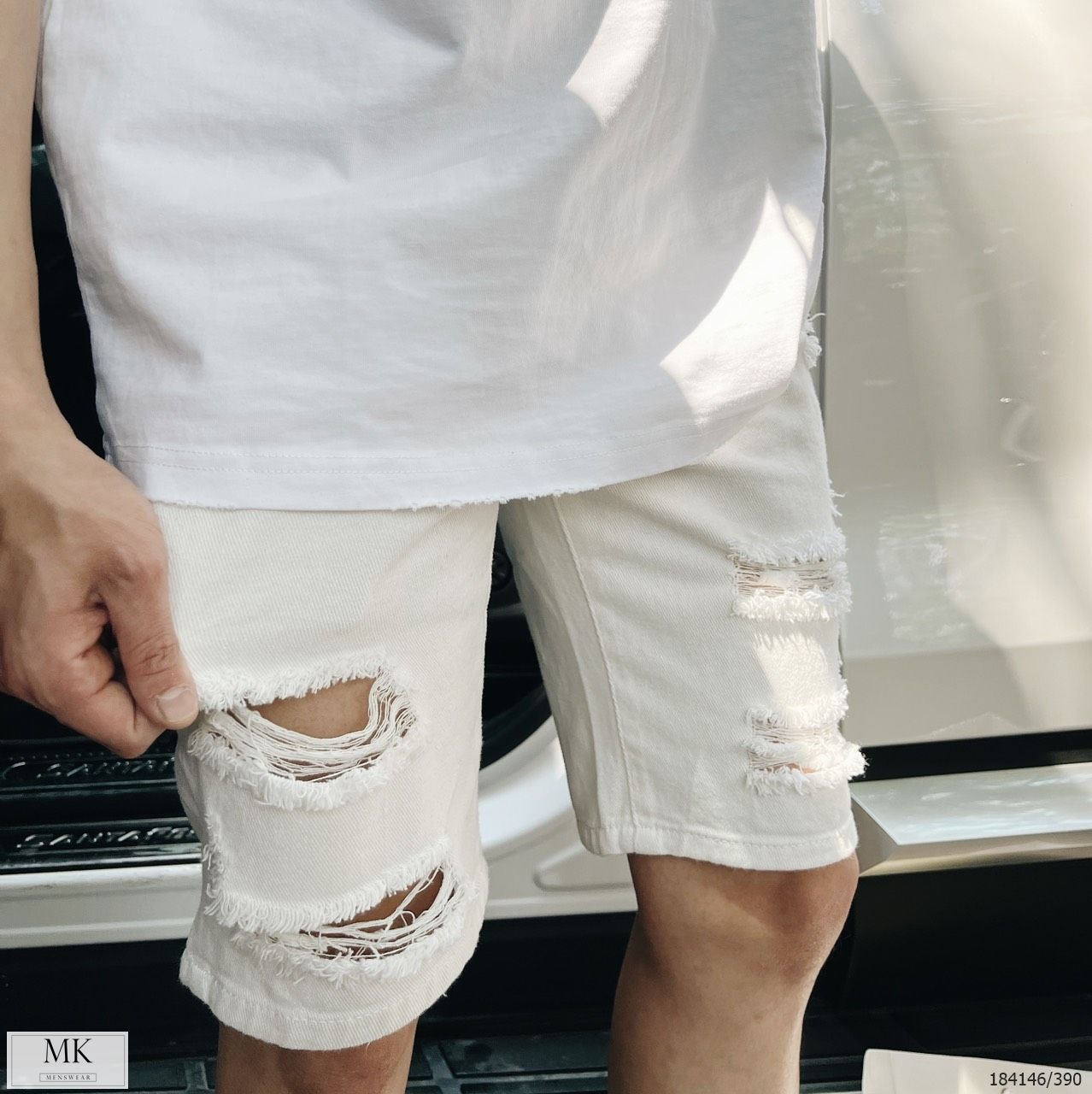  [ẢNH THẬT] Quần Short Jean Rách Màu Đen/Trắng Basic Dáng Hàn 