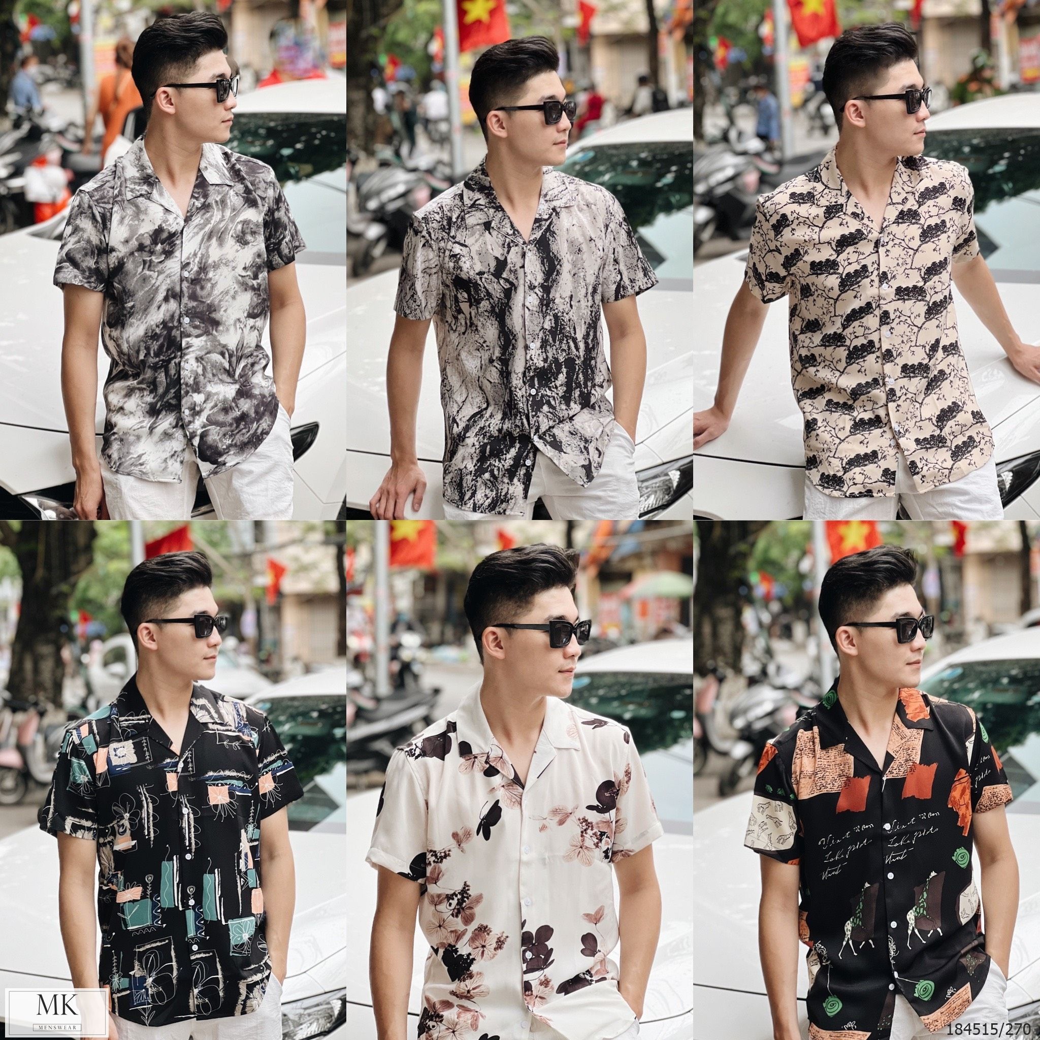  [ẢNH THẬT] Áo Sơ Mi Ngắn Tay Nam Nữ Họa Tiết Đi Biển 