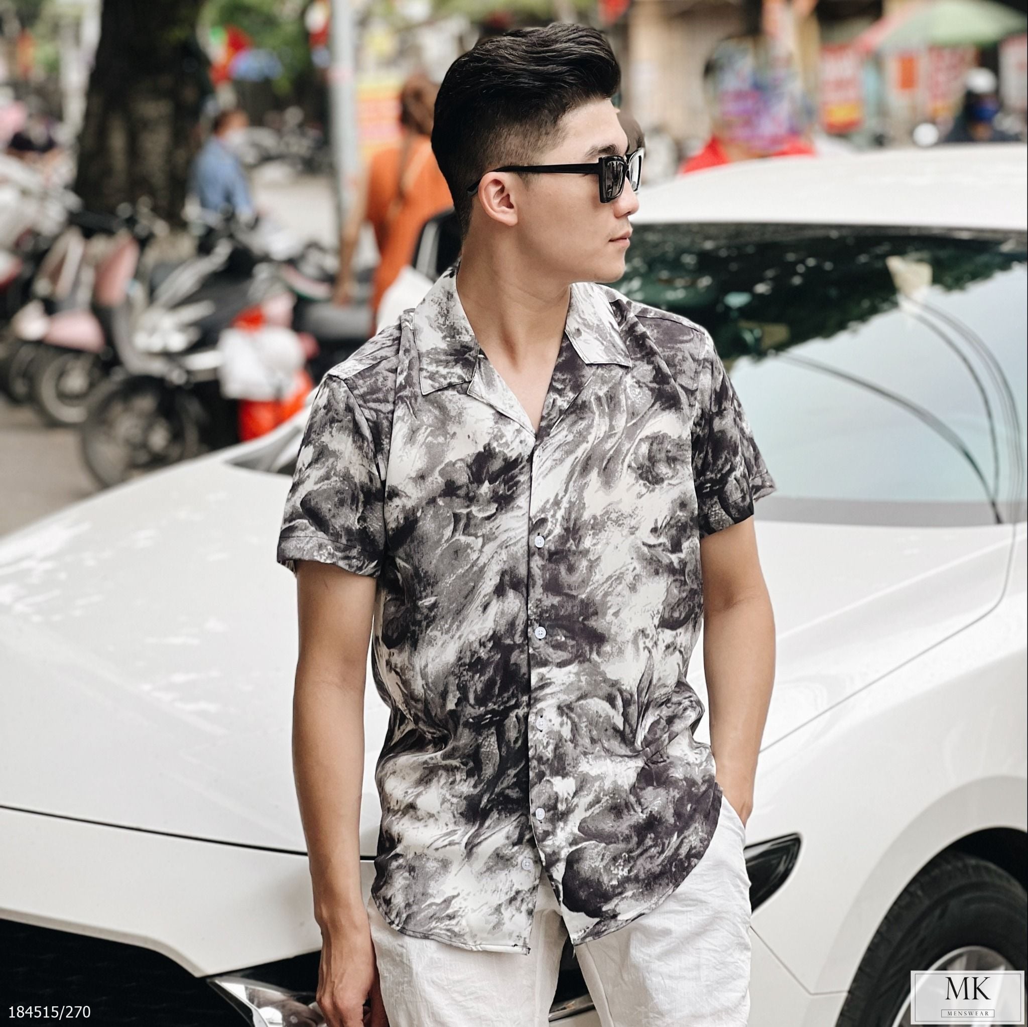  [ẢNH THẬT] Áo Sơ Mi Ngắn Tay Nam Nữ Họa Tiết Đi Biển 