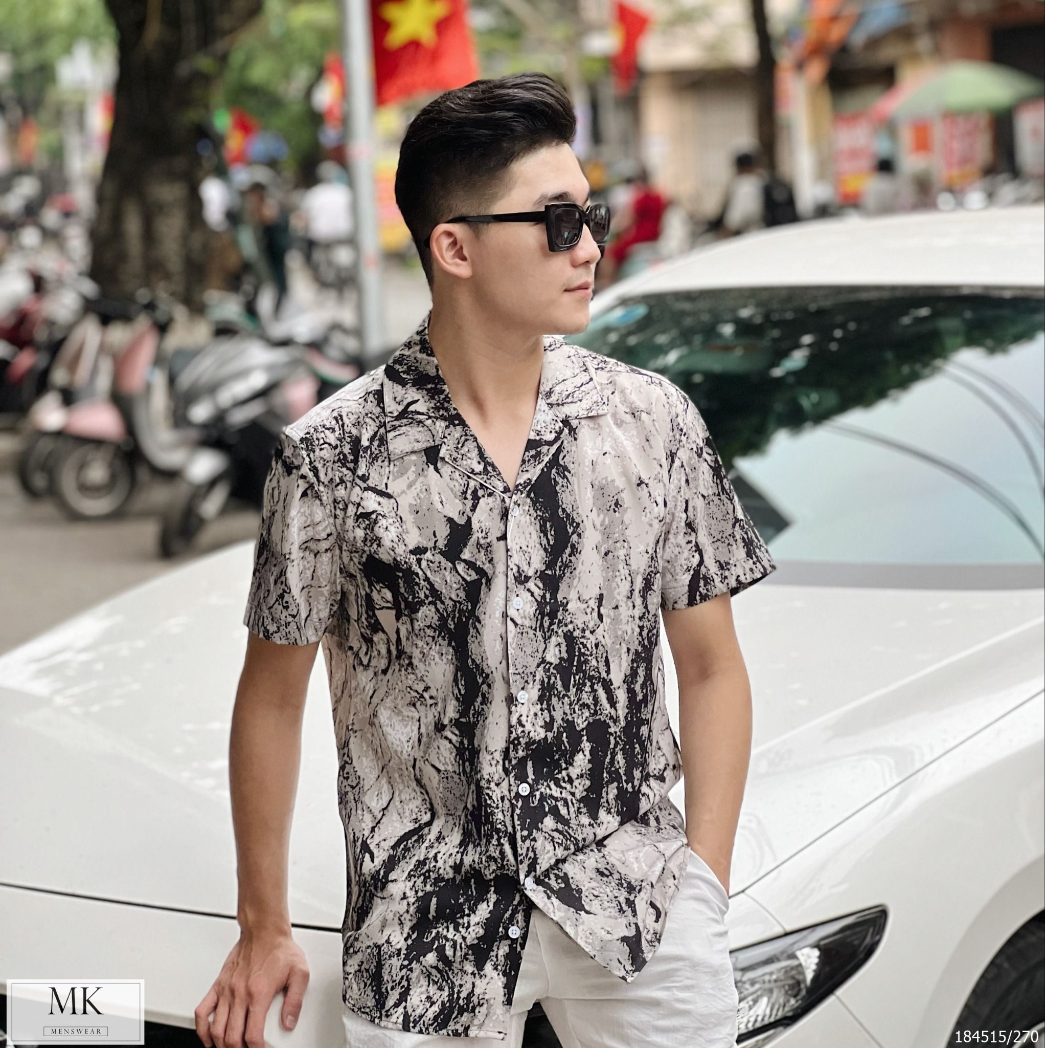  [ẢNH THẬT] Áo Sơ Mi Ngắn Tay Nam Nữ Họa Tiết Đi Biển 