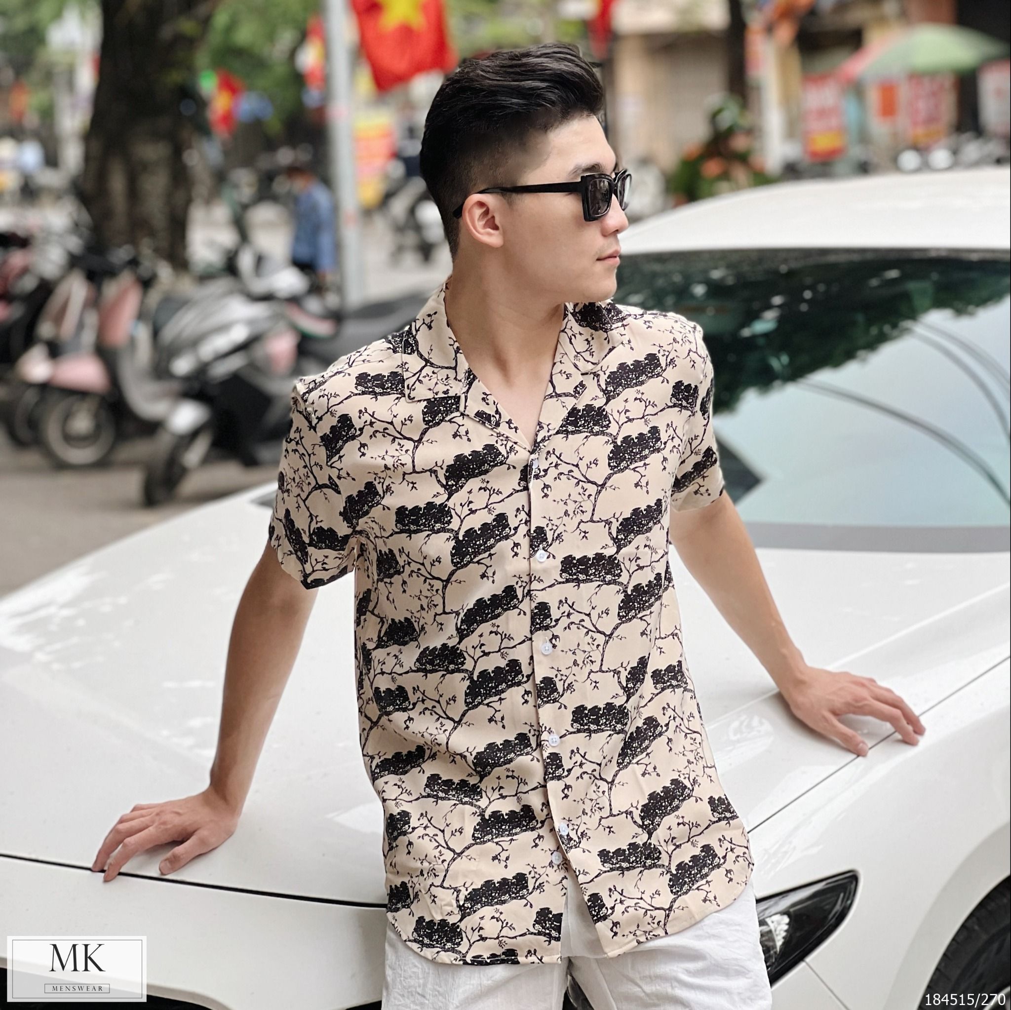  [ẢNH THẬT] Áo Sơ Mi Ngắn Tay Nam Nữ Họa Tiết Đi Biển 