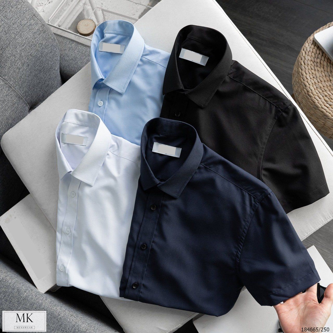  [ẢNH THẬT] Áo Sơ Mi Ngắn Tay Nam Chất Lụa Chống Nhăn 4 Màu Đen, Trắng, Xanh Than, Xanh Nhạt Basic 