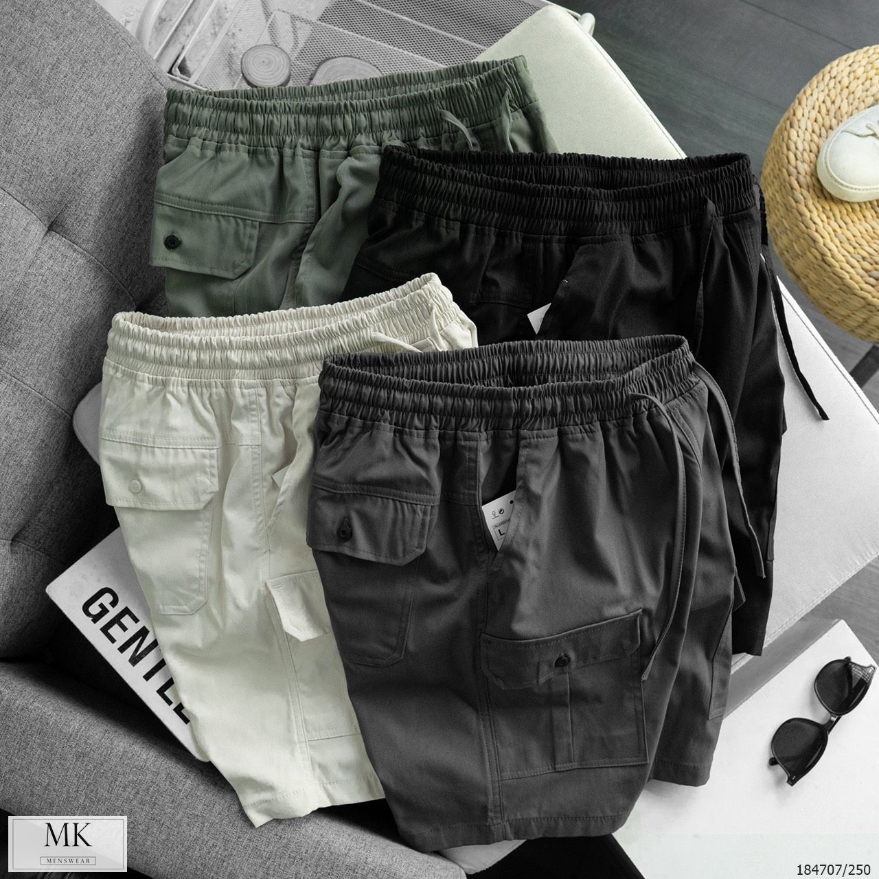  [ẢNH THẬT] Quần Short Nam Chất Kaki Có Túi Hộp 4 Màu Đen/Kem/Ghi Đậm/Rêu 