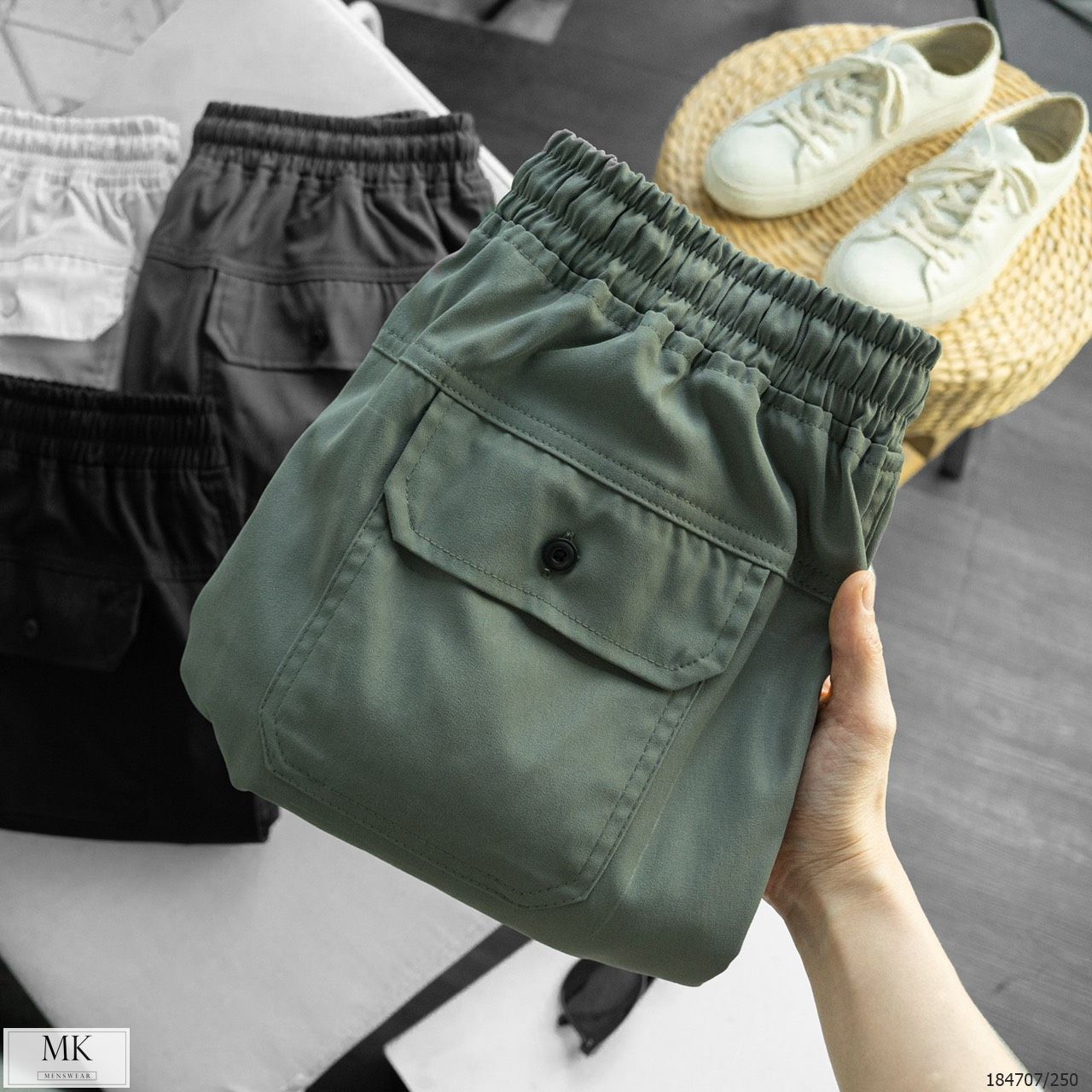  [ẢNH THẬT] Quần Short Nam Chất Kaki Có Túi Hộp 4 Màu Đen/Kem/Ghi Đậm/Rêu 