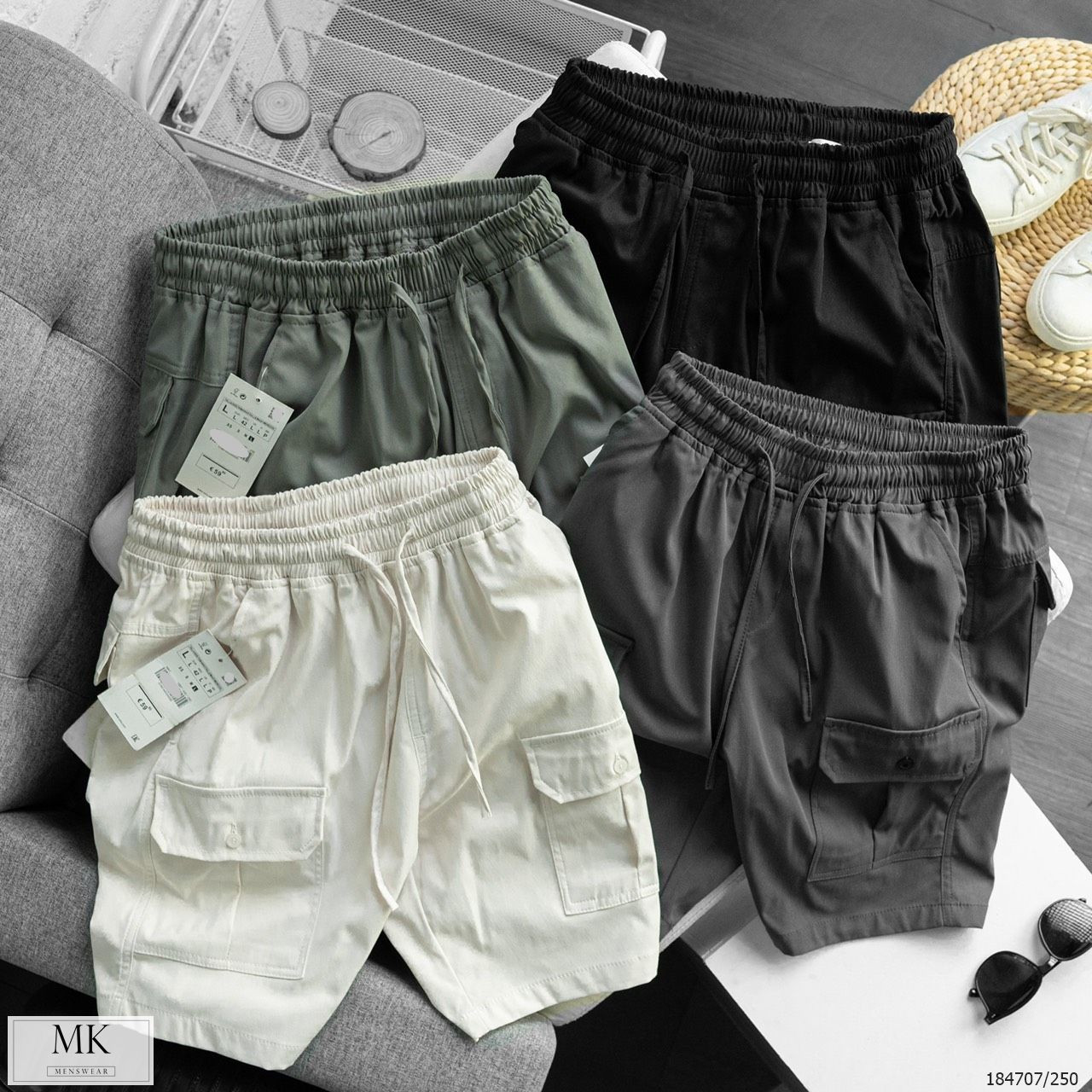  [ẢNH THẬT] Quần Short Nam Chất Kaki Có Túi Hộp 4 Màu Đen/Kem/Ghi Đậm/Rêu 