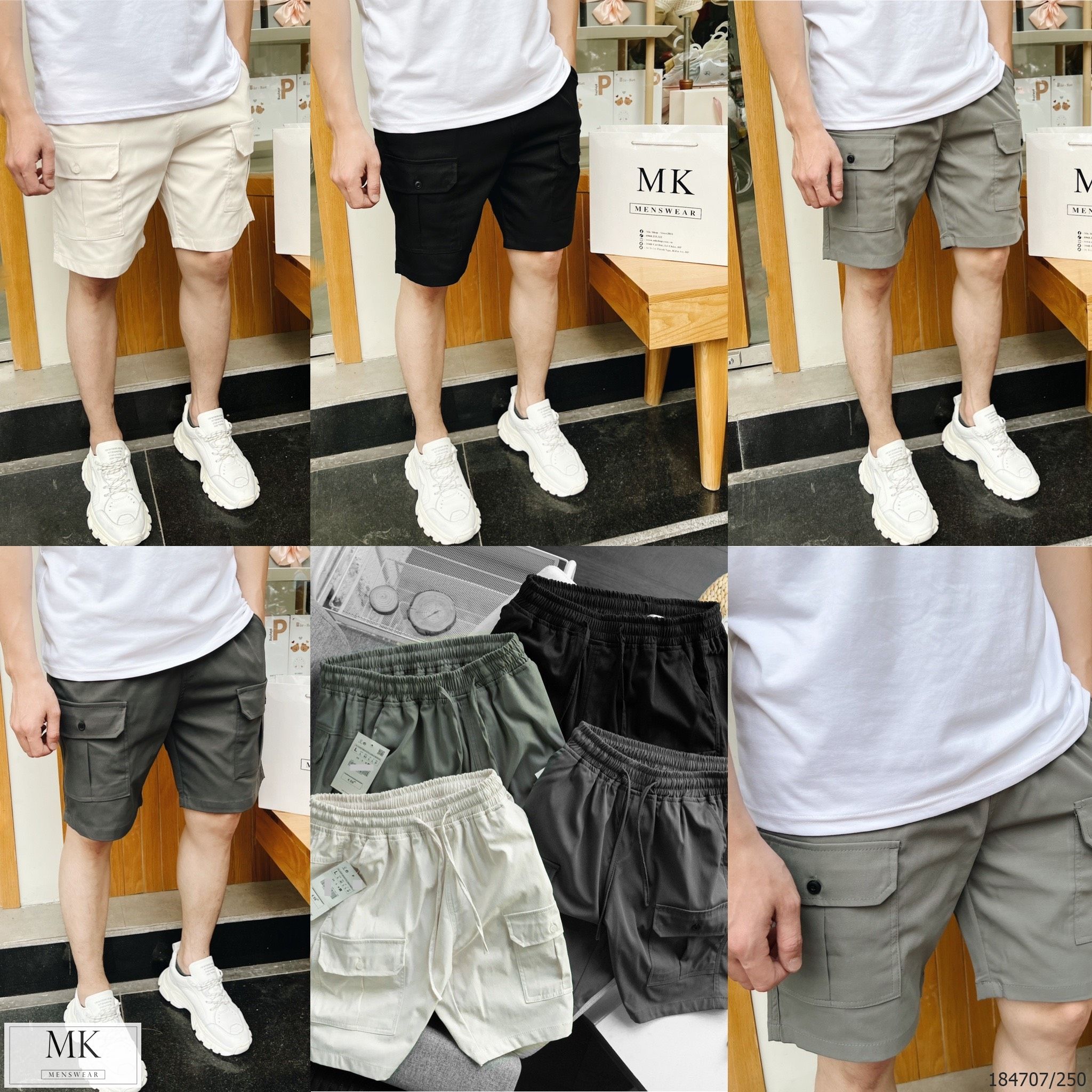  [ẢNH THẬT] Quần Short Nam Chất Kaki Có Túi Hộp 4 Màu Đen/Kem/Ghi Đậm/Rêu 