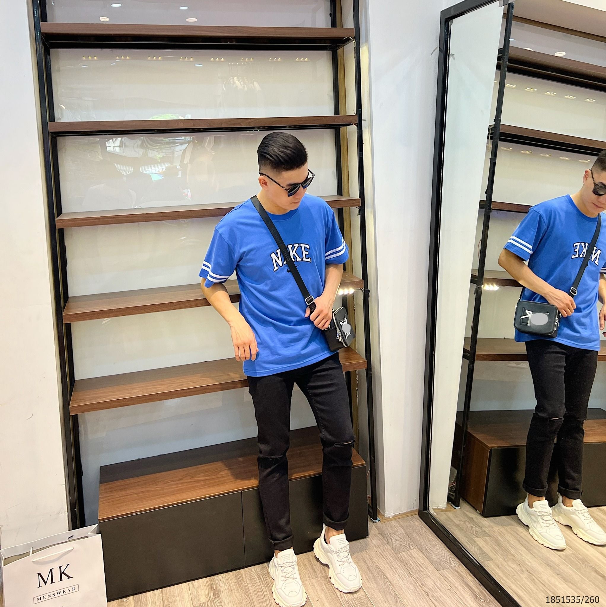  [ẢNH THẬT] Áo Ngắn Tay Nam Nữ Logo Trước Phối Tay Áo 