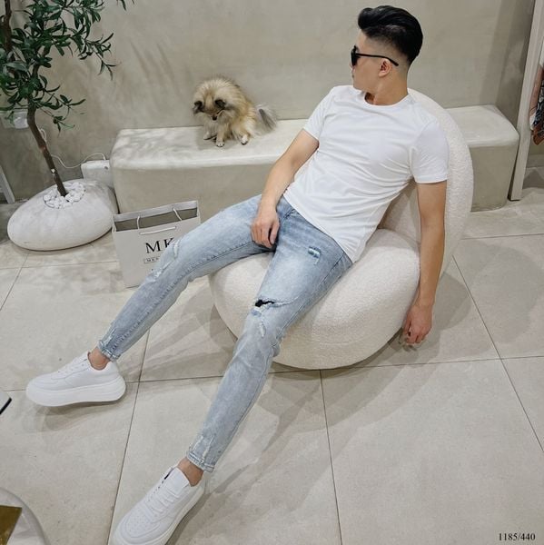  [ẢNH THẬT] Quần Jean Xanh Xước Thời Trang Nam 1185 